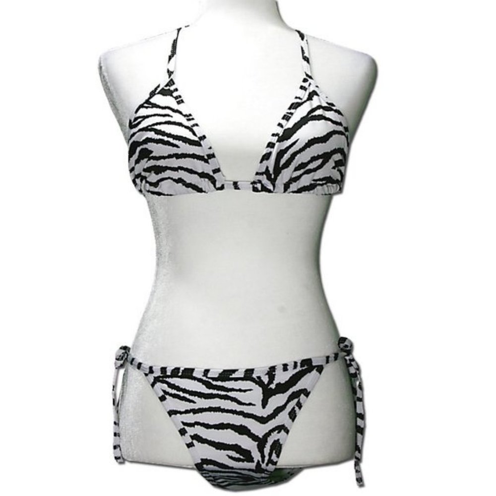 CHUN'S FASHION Black White Zebra Stripe Bikini Set